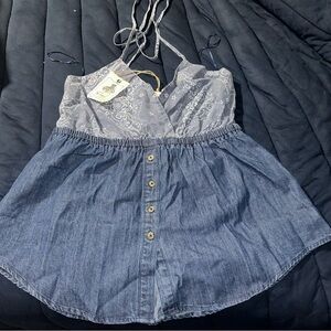 Easel Denim Paisley Halter Top